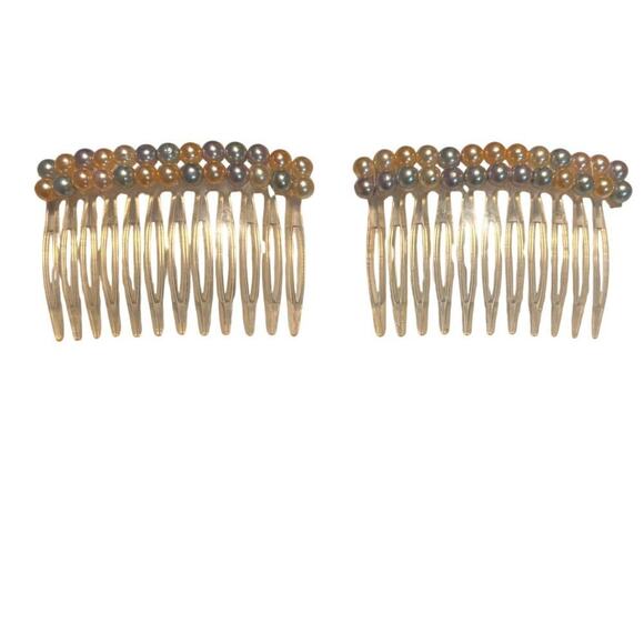 Vintage Hair Side Comb Set BEADED Retro 1980 - Picture 1 of 1